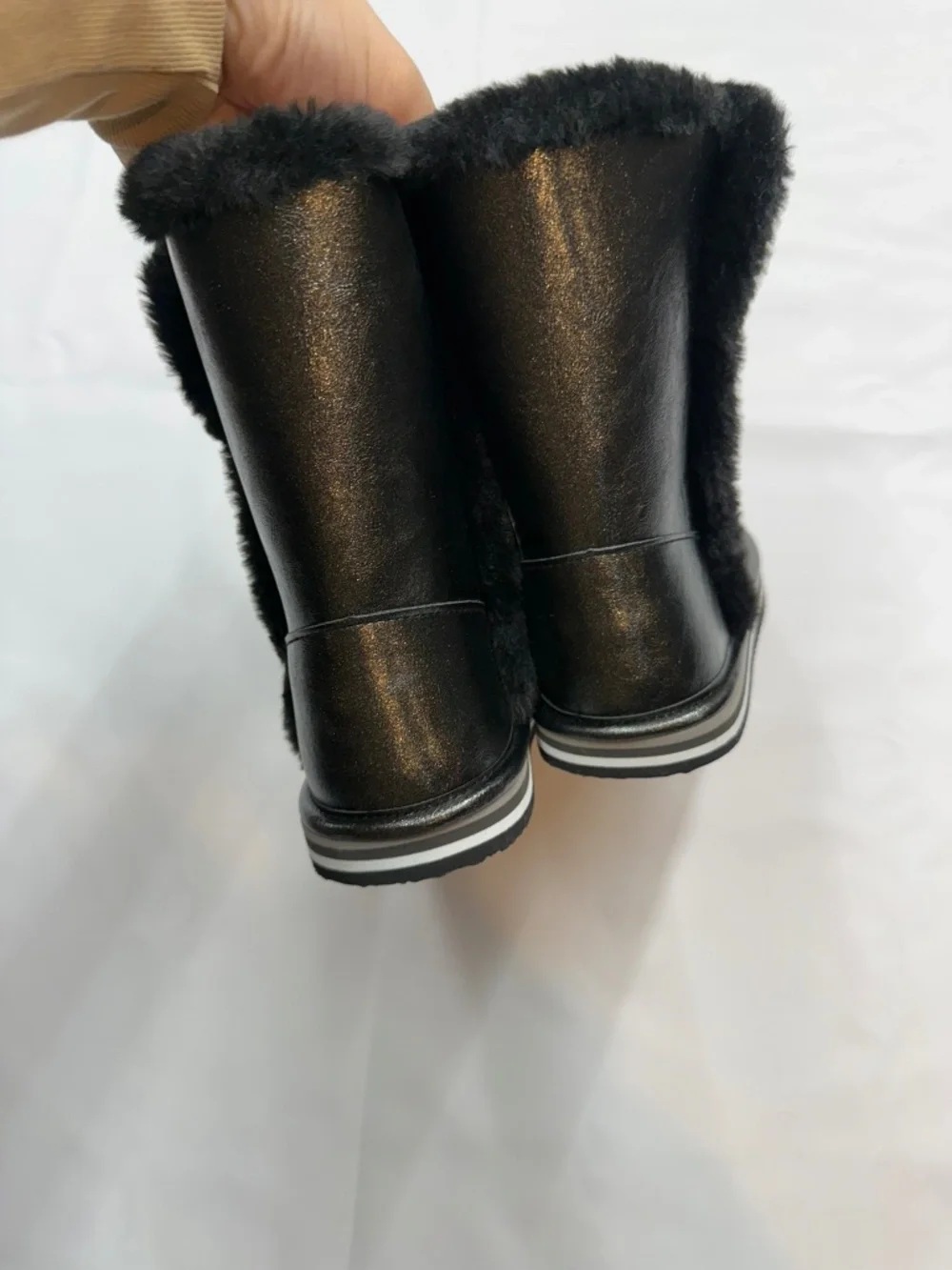 FALLS CREEK New $35 Girls 1 Black Metallic Faux Fur Mid Calf Winter Boots Bin3